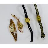 9 carat gold cased wristwatch and various others (4)