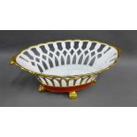 Vista Alegre porcelain basket on paw feet, 32cm long