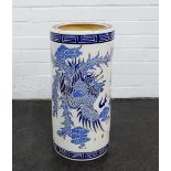 Blue and white chinoiserie pottery stick stand, 50cm high