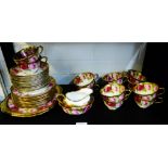 Royal Albert Crown China rose patterned teaset comprising twelve cups, twelve saucers, twelve side