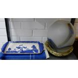 Mixed lot to include a Royal Doulton Booths 'Real Old Willow' blue and white serving plate, an art