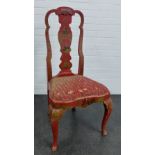 Red and gilt chinoiserie chair, 106 x 55cm