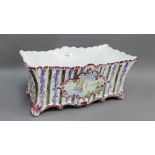 Dutch tin glazed rectangular planter with manganese blue and green striped pattern with sailing