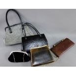 Five ladies vintage handbags to include an Ostrich skin and Snakeskin and an Austin Reid tweed style