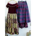 Terrance Nolder velvet and taffeta evening dress, UK size 12, together with two long skirts and a