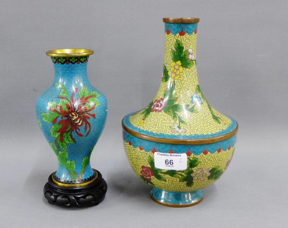 Chinese Cloisonne enamel vase, together with another, tallest 24cm, (2)