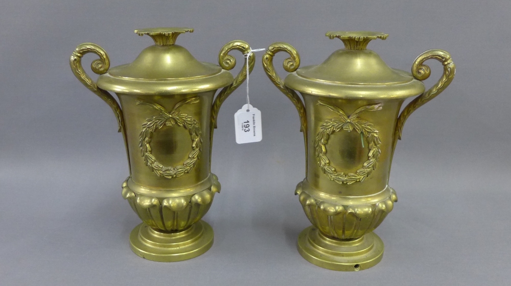 Pair of brass lamp bases of Campana form, 26cm high, (2)