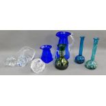 Quantity of coloured art glass to include Mdina vases etc., (9)