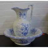 Blue and white 'Scroll' patterned jug and ewer