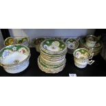 Quantity of Coalport style floral patterned green and white porcelain table wares to include slop