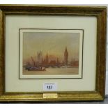 Frederick E.J. Goff, 1855-1931 'Westminster' Watercolour, signed and inscribed with a gallery