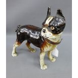 Late 19th / early 20th century painted iron brown and white painted metal French Bulldog figure,