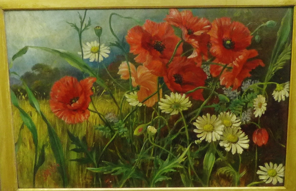 John D. Michie 'Wild Flowers - Poppies and Daisies' Oil-on-Board, signed, in a giltwood frame, 44