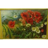 John D. Michie 'Wild Flowers - Poppies and Daisies' Oil-on-Board, signed, in a giltwood frame, 44