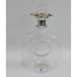 George V silver mounted glass decanter and stopper, makers mark for John Grinsell & Sons, Birmingham