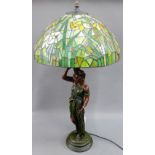 Art Deco style figural table lamp and glass shade, height overall approx 85cm