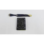 French tortoiseshell and white metal mounted card case and a horn letter opener with white metal