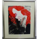 Contemporary School 'Female with Red Hair wearing a Black Dress' Mixed Media, signed indistinctly,