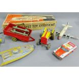 Vintage toys to include The Worlds Best Toy Xylophone and various tin plate vehicles to include