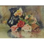 E. Dixon 'Roses - Still Life' Watercolour, signed in a glazed and giltwood frame, 32 x 23cm