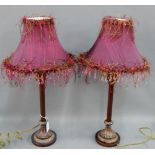 Pair of faux giltwood table lamp bases, complete with shades, (2)