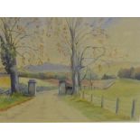 20th Century School 'Countryside Path with Pillars' Watercolour, signed indistinctly, in a glazed