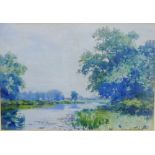 20th Century School 'River Landscape' Watercolour, signed indistinctly in a glazed and giltwood