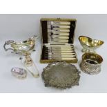 A quantity of Epns wares to include a salver, sugar bowl, cream jug and cased flatwares, etc (a lot)