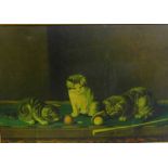 Horatio H. Coulde Oilograph of Cats playing Billiards, in an oak frame, 57 x 40cm