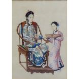 Chinese painting on pith paper of a Musician, in a glazed frame, 15 x 20cm