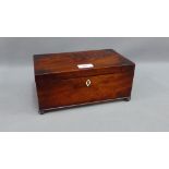 19th century mahogany jewellery box with a rectangular hinged lid and bun feet, 26cm long