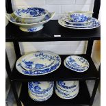 Japanese blue and white dinner service comprising plates, side plates, serving dishes, sauceboat
