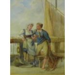 A. Durand 'Couple on the Quayside' Watercolour, signed, in a glazed and giltwood frame, 26 x 35cm