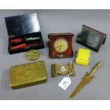 Mixed lot to include a trench art letter opener, 'Honourable Artillery Company' brass buckle, WWI