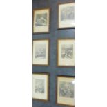 Six early framed and glazed 18th century engravings by Johann Elias Ridinger, 34 x 50cm (6)