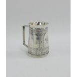 Victorian silver Christening mug with stylised Aesthetic engraved pattern, by Thomas Marsh & Co,