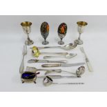 Mixed lot to include silver and Epns flatware, white metal goblets, Epns egg cups, etc (a lot)