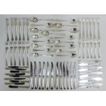 A suite of Swedish silver flatware to include 12 table forks, 12 fruit forks, 10 dessert spoons, 7