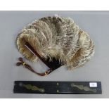 Ostrich feather fan with tortoiseshell guards and an ebonised wooden ruler, (2)