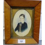 19th Century School Head and Shoulders watercolour portrait of a Young Man in a burrwood frame, 10 x