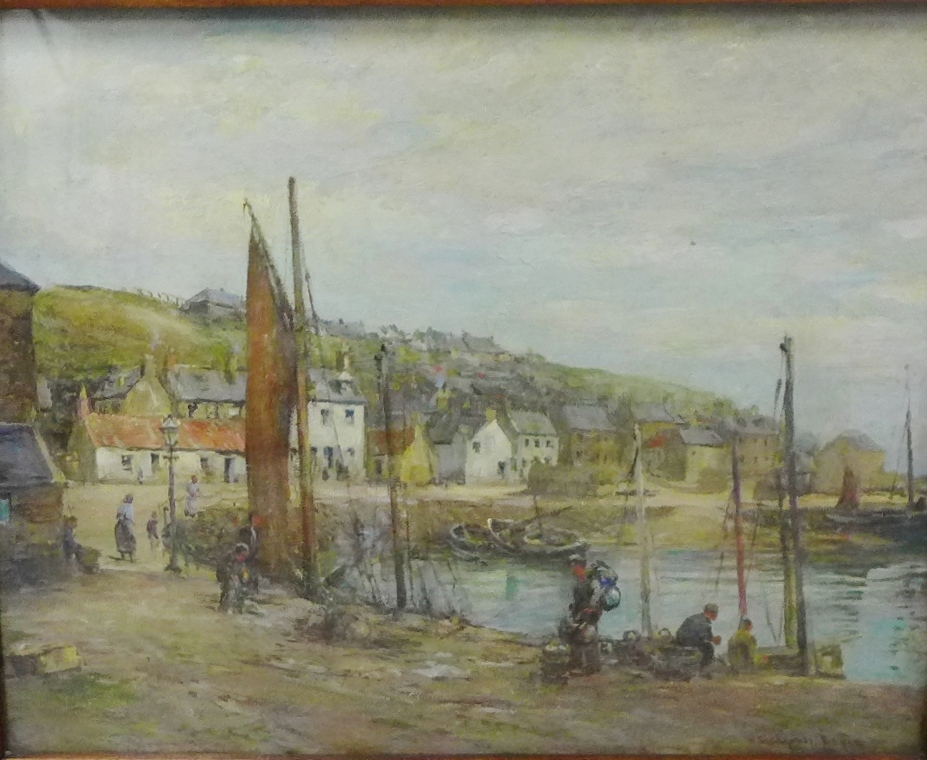 W. Snodgrass Bryce 'East Coast Harbour Scene' possibly Dunbar, Oil-on-Canvas, signed, in a glazed