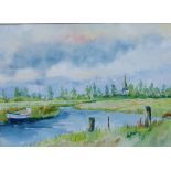 M. Turnbull 'Country Landscape with Church Steeple in the background' Watercolour, signed, in a