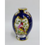 Worcester porcelain vase painted with fancy birds pattern to a blue and gilt ground, 14.5cm high