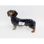 Beswick black and tan Dachshund with printed backstamps, 20cm long