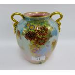 Carlton ware twin handled vase with Fighting Cocks pattern No 4186 to a pale blue and pink lustre