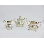 Victorian silver teaset comprising teapot, sugar bowl and cream jug, by George John Richards, London