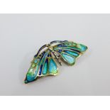 Silver and enamel butterfly brooch, stamped 925, 5cm wide