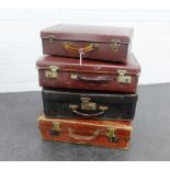 Collection of four vintage brown leather suitcases (4)