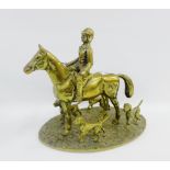 Brass horse, rider and four hounds figure group, 30cm high