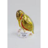 Royal Crown Derby 'Imari' patterned Bird paperweight and stopper, with printed backstamps and date